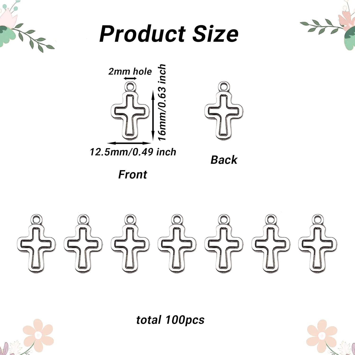 100Pcs Mini Cross Charms Vintage Cross Pendants Antique Silver Crucifix Charms 12.5×16mm Bulk for Jewelry Making Accessory DIY Craft Bag Pendant Necklace Bracelets Dangle Earring - Image 2