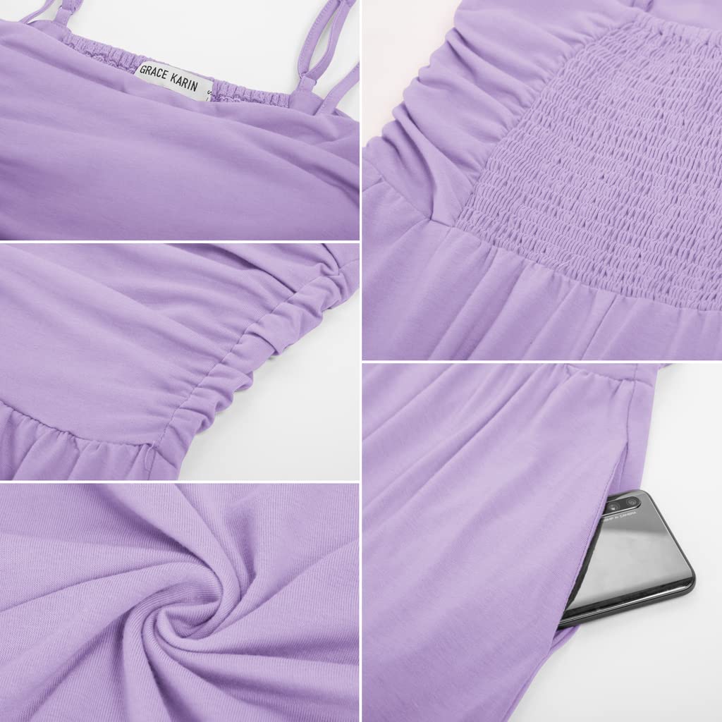 GRACE KARIN Vestido Largo Casual para Mujer sin Mangas Color Sólido Cintura Alta Elegante Vestido Acampanado con Bolsillos