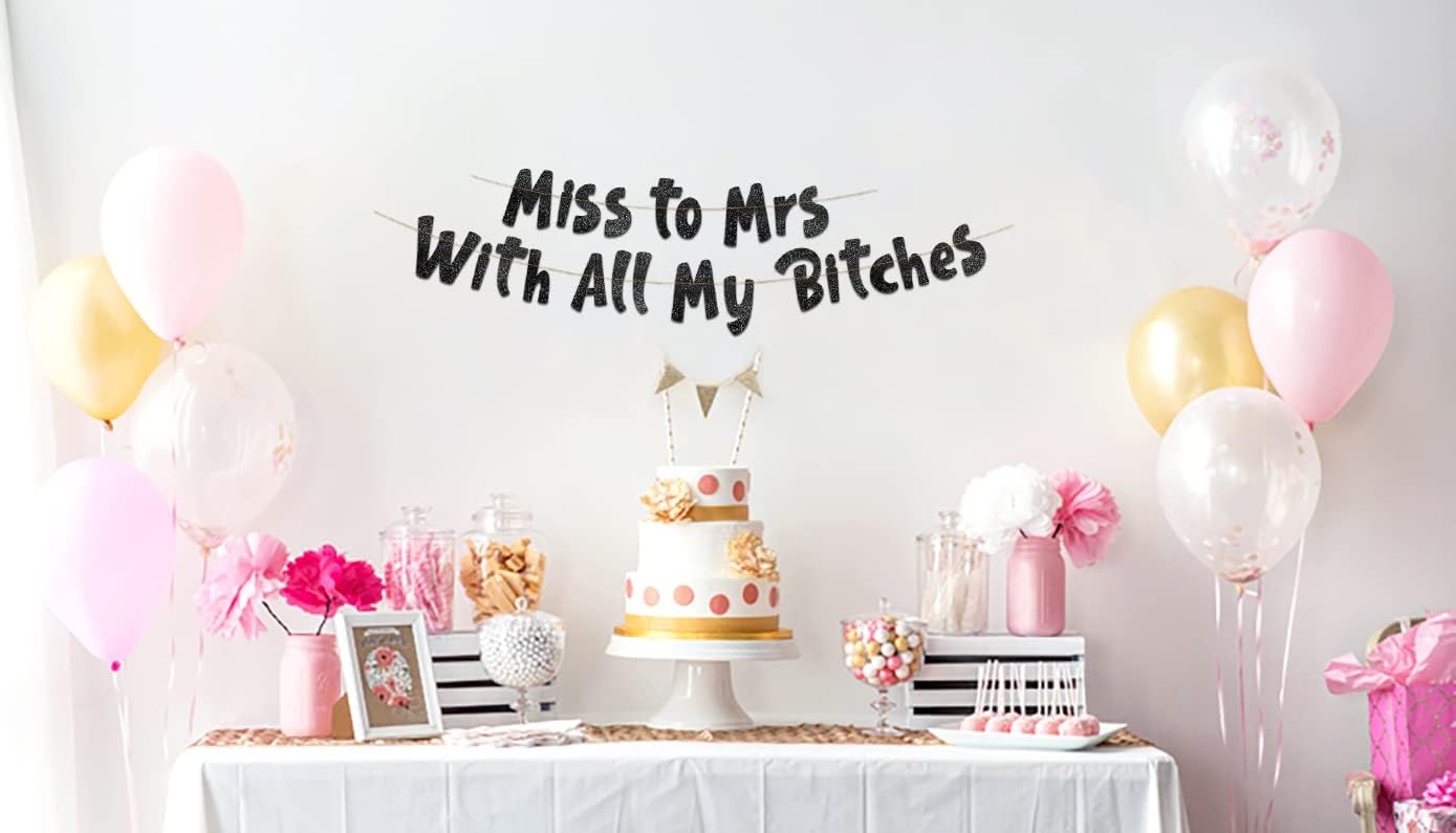 Pre-Strung Miss to Mrs Classy & Sassy Bachelorette Black Glitter Banner - Funny Bachelorette Party Decorations for Her - Party Supplies, Favors and Gifts image 2