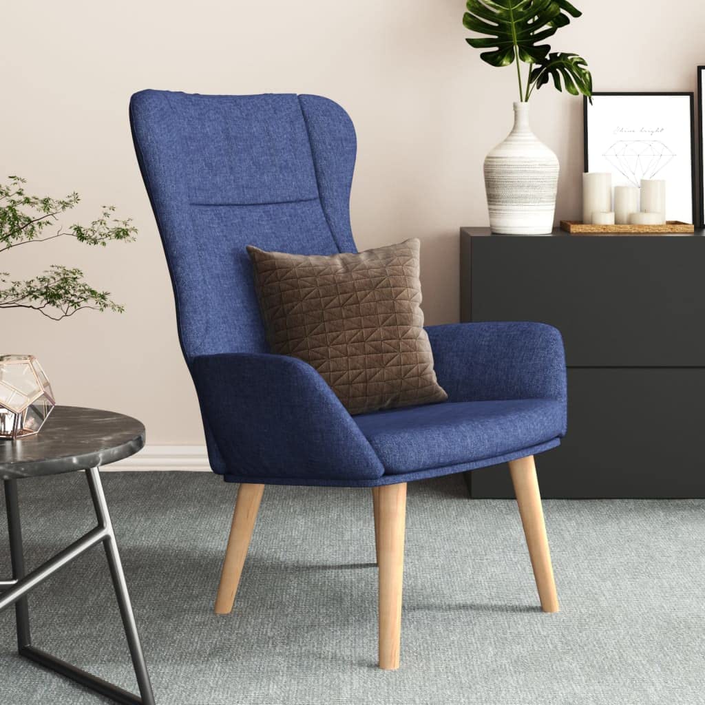 Sedia Relax Blu in Tessuto con Struttura in Metallo e Legno, Imbottita Ergonomica per Salotto, Camera, Ufficio, con Braccioli e Schienale Reclinabile per Riposo e Lettura