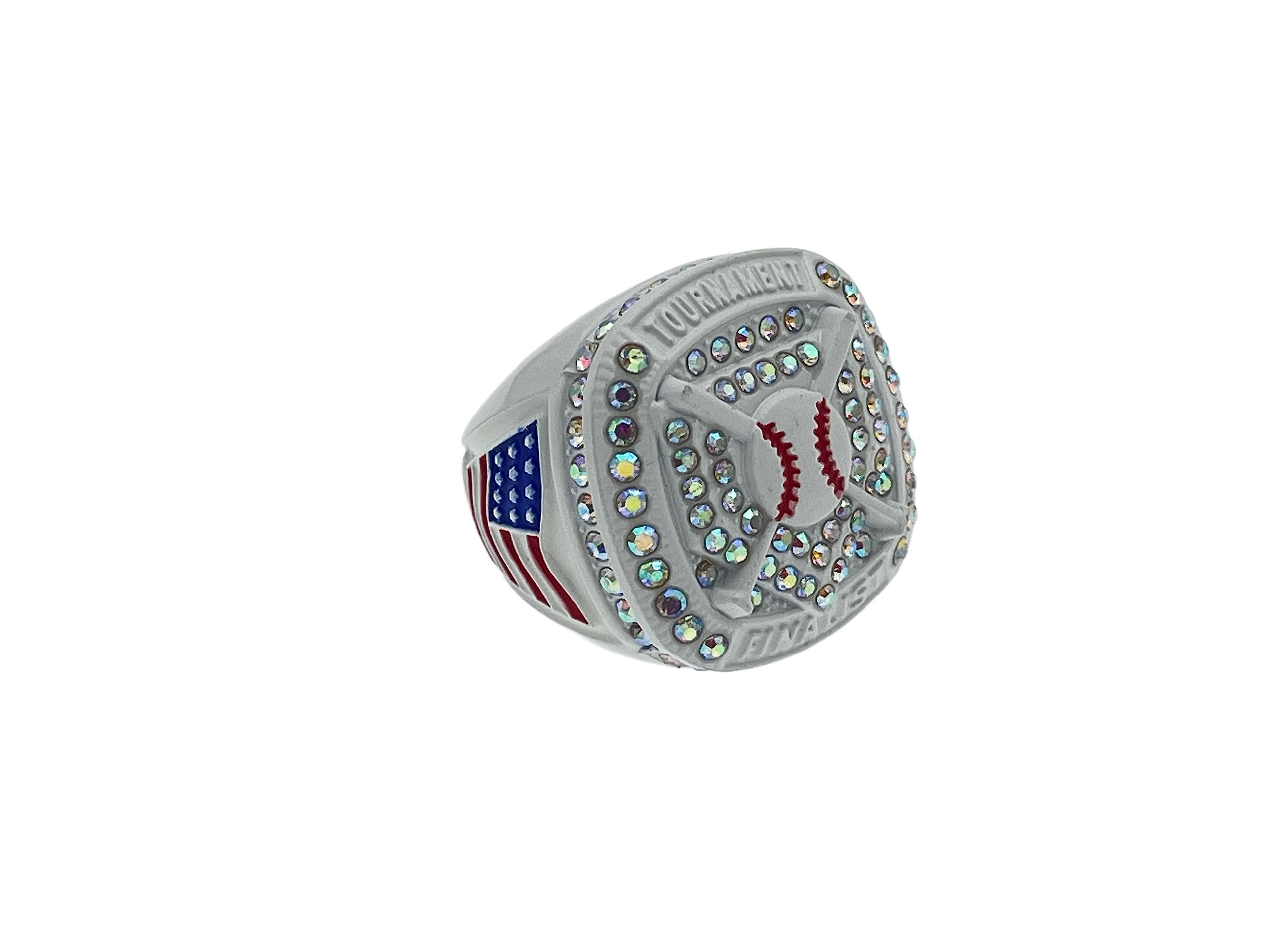 Discount Sports Rings HOME PLATE FINALIST RING — WHITE BODY, PRISMATIC STONES WHITE PAINT Premium Softball Baseball Ring/Player/Team Awards/Tournament Ring (1)