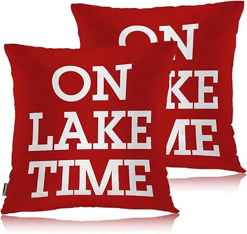 Swono Juego de 2 fundas de almohada On Lake Time de 18 x 18 pulgadas, fundas decorativas cuadradas con cita divertida de lago para sofá, cama, funda