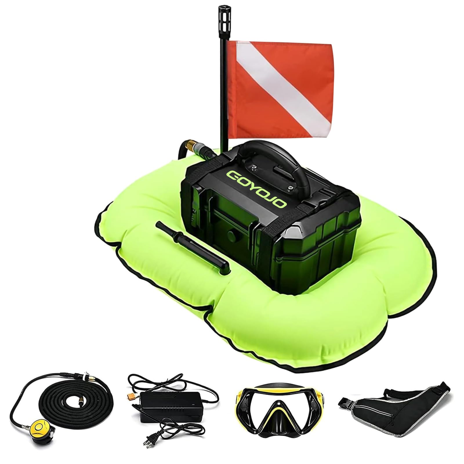 GOYOJO Scuba Dive System 5.5 Hours Rechargeable Scuba Diving Tank with 10m Hose & Diving Breathing Regulator Detachable Scuba Machine, for Recreational Diving & Fishing