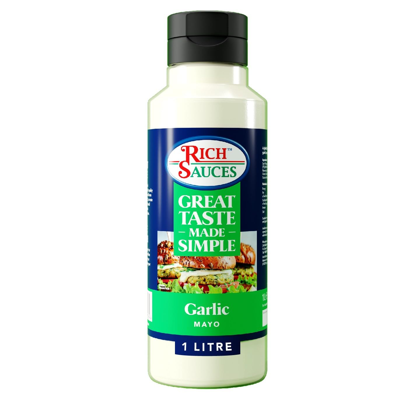 GTMS Vegan Garlic Mayo 1L | Smooth, Thick Mayonnaise Sauce with Garlic & Parsley | Condiment for Sandwiches, Dips & Dressings