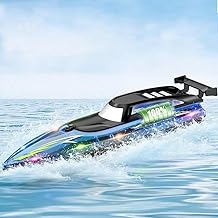 OBEST RC High Speed Racing Boat with LED Lights, 2.4GHz for Swimming Pools and Lakes with 2 Batteries, Boat Toy for Adults and Children