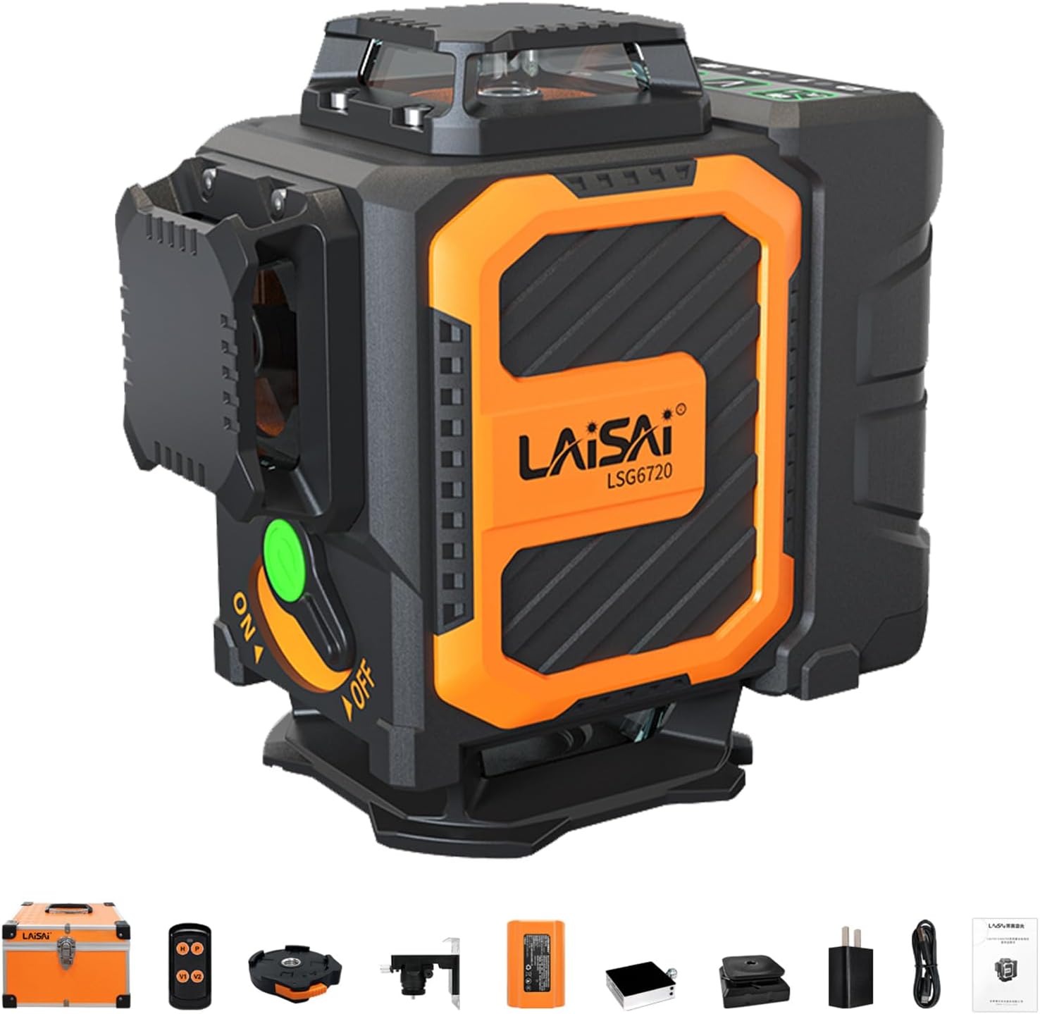LASAI 4x360° Laser Level, 200FT Self Leveling Green Laser Level, with a precision designed at 1/8 inch at 35ft,Remote Control & Pulse Mode,Portable Aluminum Case Kit(Laser:Class II, <5MW)