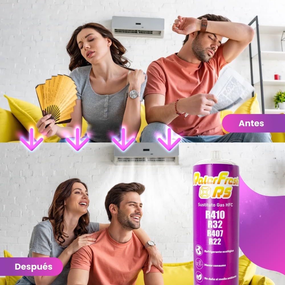 Ralerfresh RS Kältemittel, Ersatz für Gas R410, R32, R407 und R22, Nachfüllpack für organisches Kühlmittel für Split-Klimagerät, umweltfreundlich, effizient, schnelles Aufladen (Flasche RS + Schlauch)