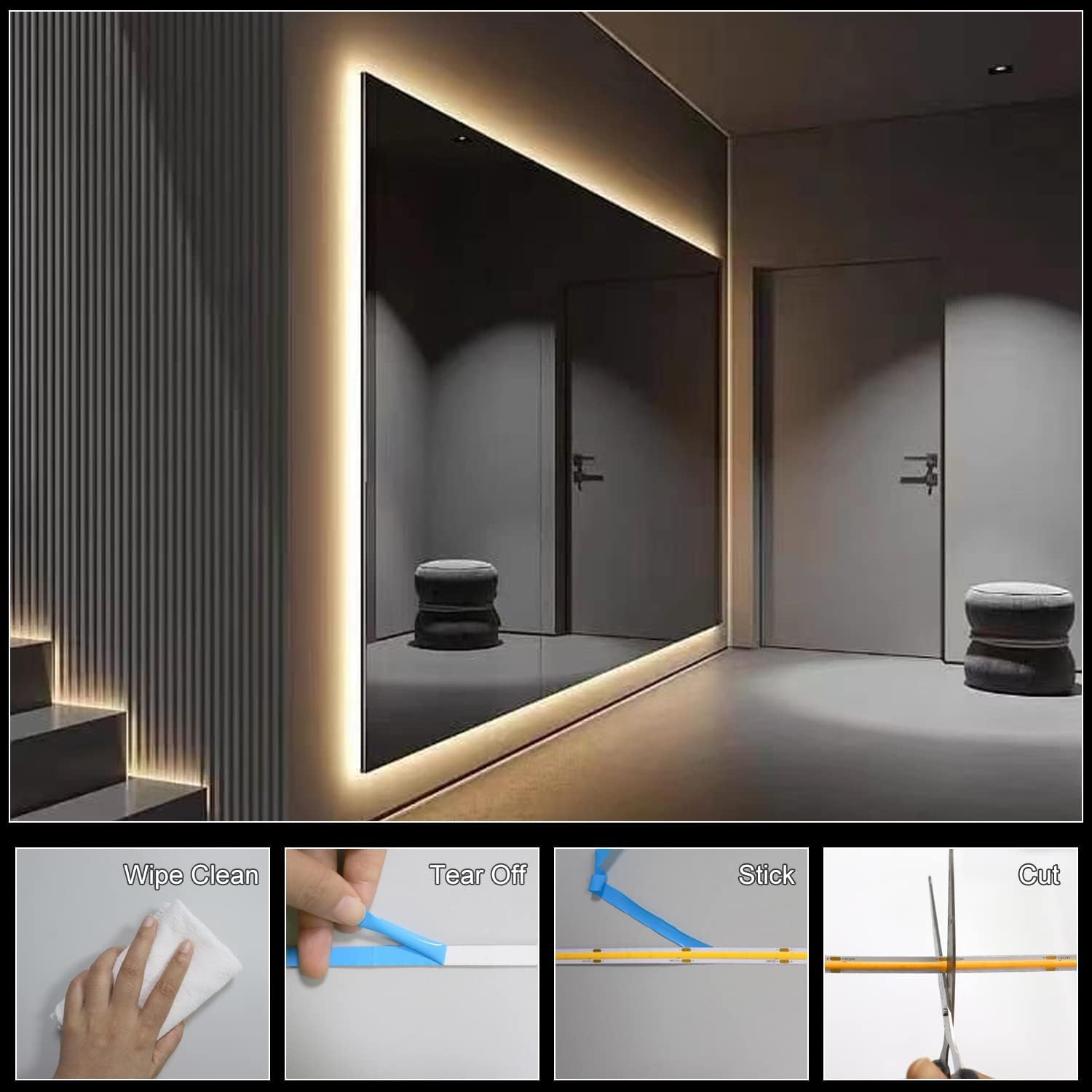 Tira LED COB 12M 24V Blanca Natural, Tira Luz LED Regulable 4000k Superbrillante, 480LED/m, CRI90 con Mando Distancia y Fuente Alimentación Luces de Cinta LED Flexible para Cocina, Dormitorio | 480 LEDs/m CRI92+ Flexible LED banda de iluminación para dorm