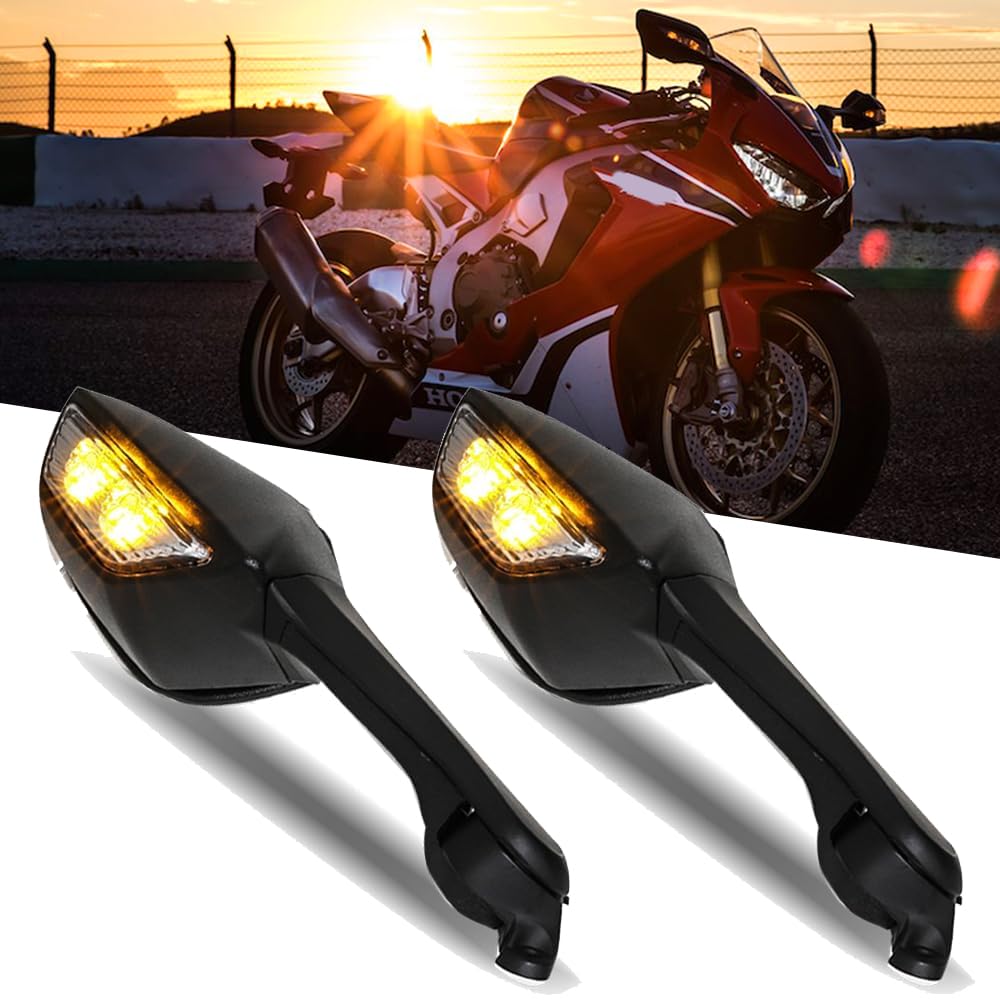 Motorcycle Mirrors,Pair ABS Rear View Motorcycle Mirrors Black Rearview Side Mirrors with LED Turn Signal Compatible With Kawasaki Ninja ZX10R H2