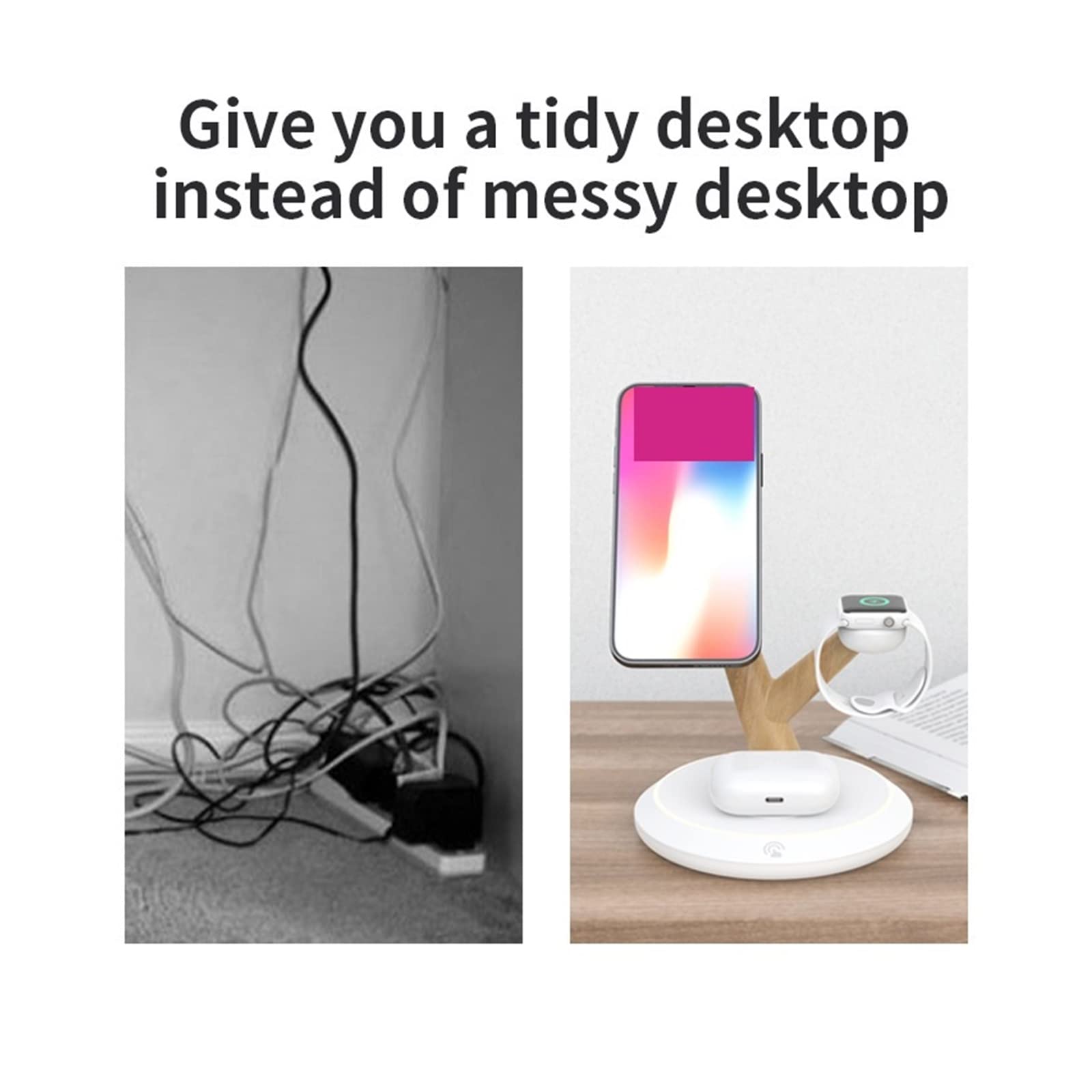 Magnetyczne ładowarki bezprzewodowe do telefonu Lampa 3 w 1 ze stacją ładującą indukcyjną do akcesoriów do zegarków słuchawkowych(Silver)