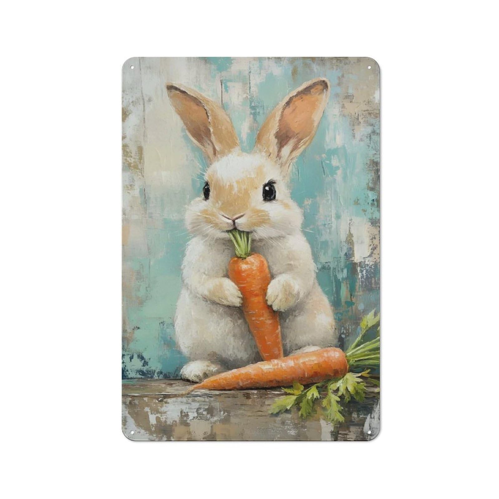 Junmoney Bunny With Carrots Painting Barn Style Metal Wall Decor 30X20cm, Country Metal Sign For Kitchen, Cottage, Porch Or Garden Room