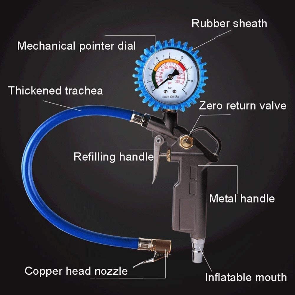 HMTE Jauge de Pression de Pneu numérique, 220 PSI Gonfleur de Pneu Accessoires de compresseur de mandrin d'air Tuyau en Caoutchouc pour Voiture, vélo, Camping-Car, Camion, Automobile et Moto
