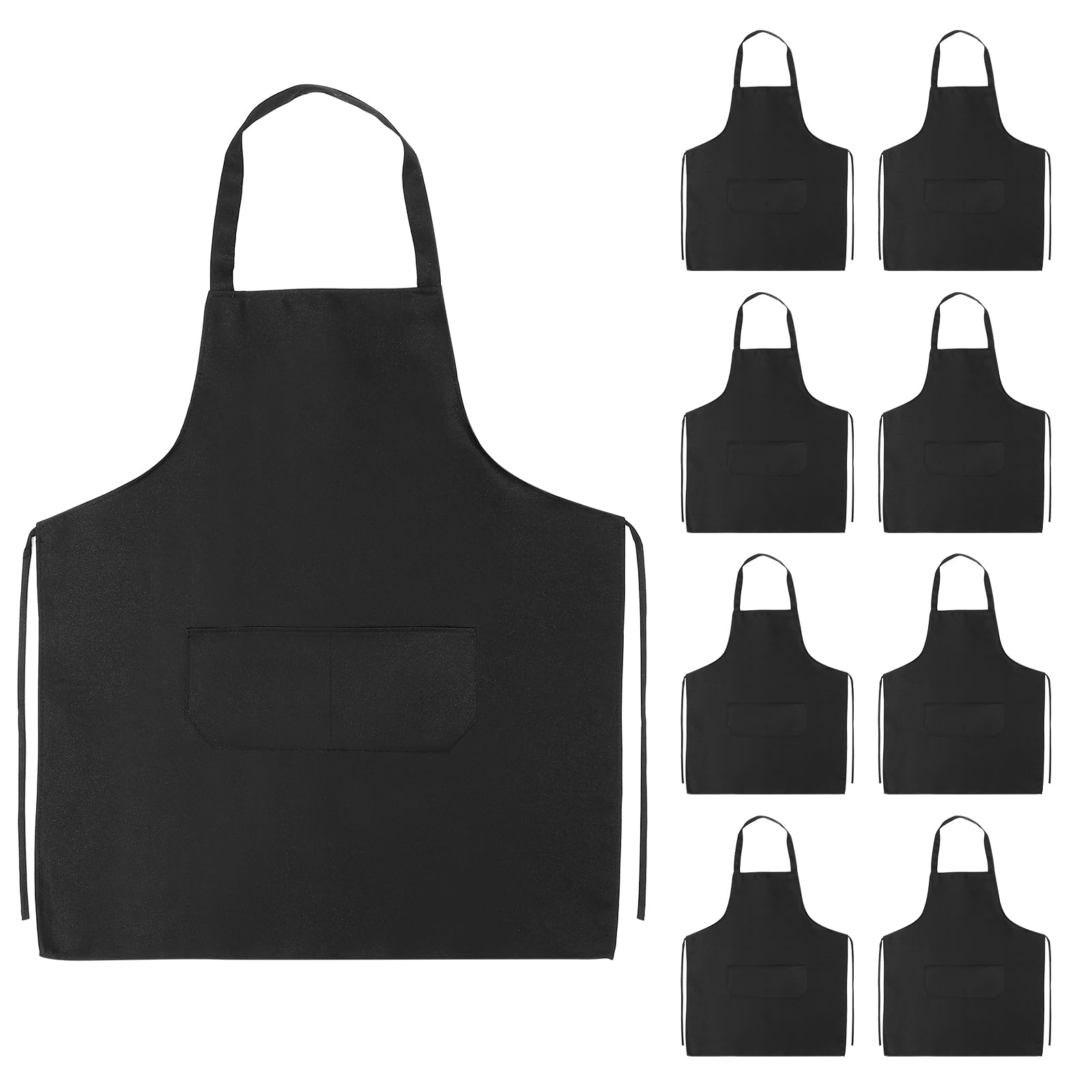 Grembiule da Cuoco Nero 10 Pezzi in Poliestere per Cucina | Tasche Doppie, Design Lacci, Adatto per Chef e Camerieri, Uso Casa e Ristorante
