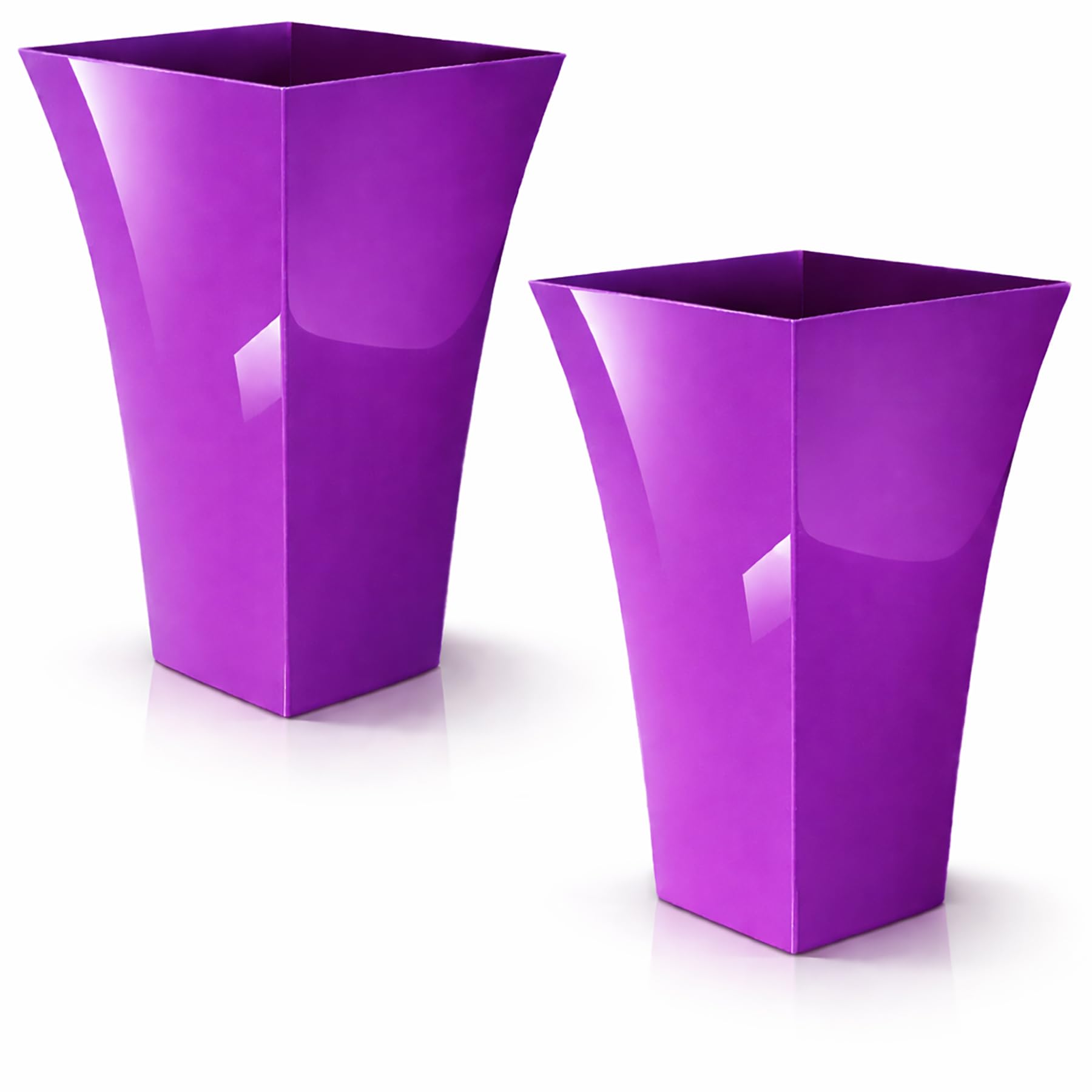 CrazyGadget Large Milano Tall Planter Square Plastic Garden Flower Plant Pot Gloss Finish - for Indoor and Ourdoor (Purple, 2)