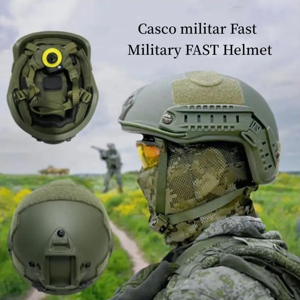 Casque tactique léger NIJ IIIA pour la chasse, casque en polyéthylène réglable de 55 à 62 cm, avec rails et compatibilité casque, 1,5 kg - 5