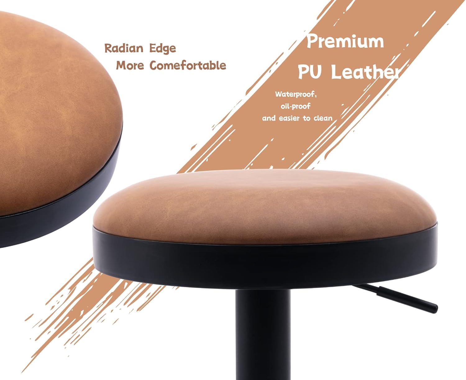 CIMOTA Swivel Round Bar Stools Set of 4 Backless Adjustable Counter Height Barstools Modern Industrial PU Leather Bar Stool Chair for Kitchen/Home Bar/Pub/Bistro/Office, Retro Brown