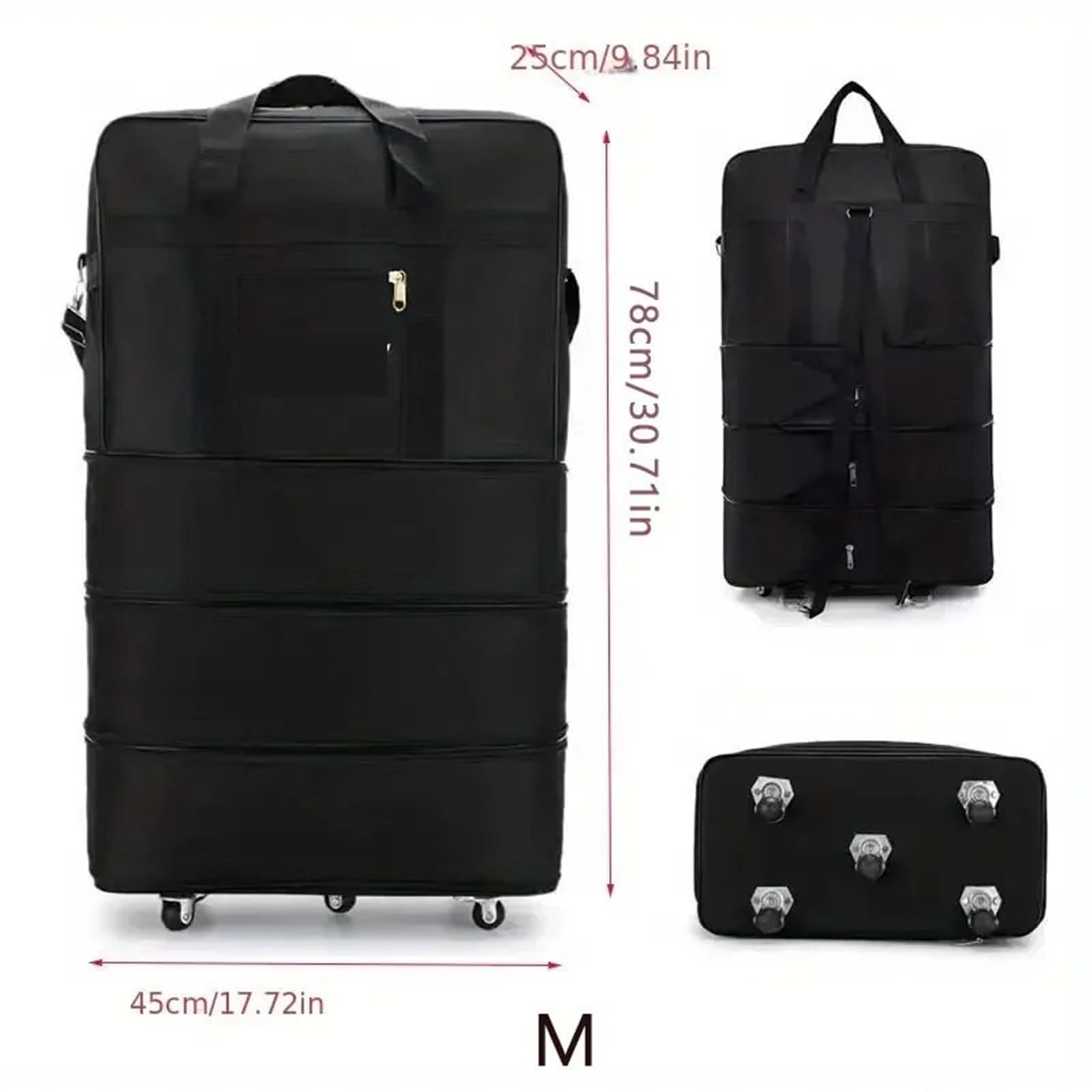Ruote da viaggio for donna Uomo Trolley pieghevole espandibile Valigia nera versatile for viaggi di fine settimana(Black M 5 wheels)