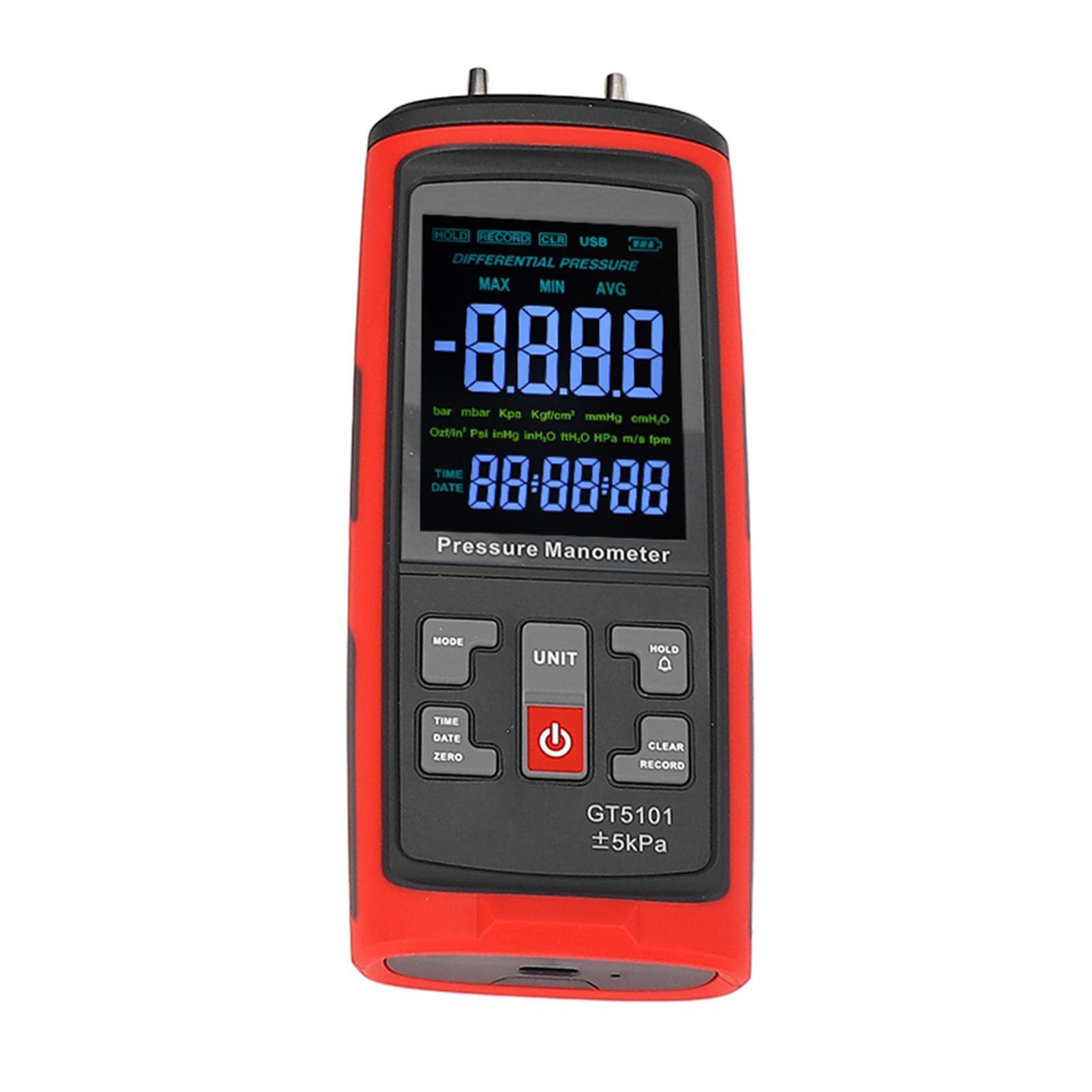 Topiky Misuratore di Pressione Differenziale ± 5kPa Manometro Digitale Manometro per Gas Portatile con Display LCD Retroilluminato a 2 Porte per Misurazione del Gas HVAC