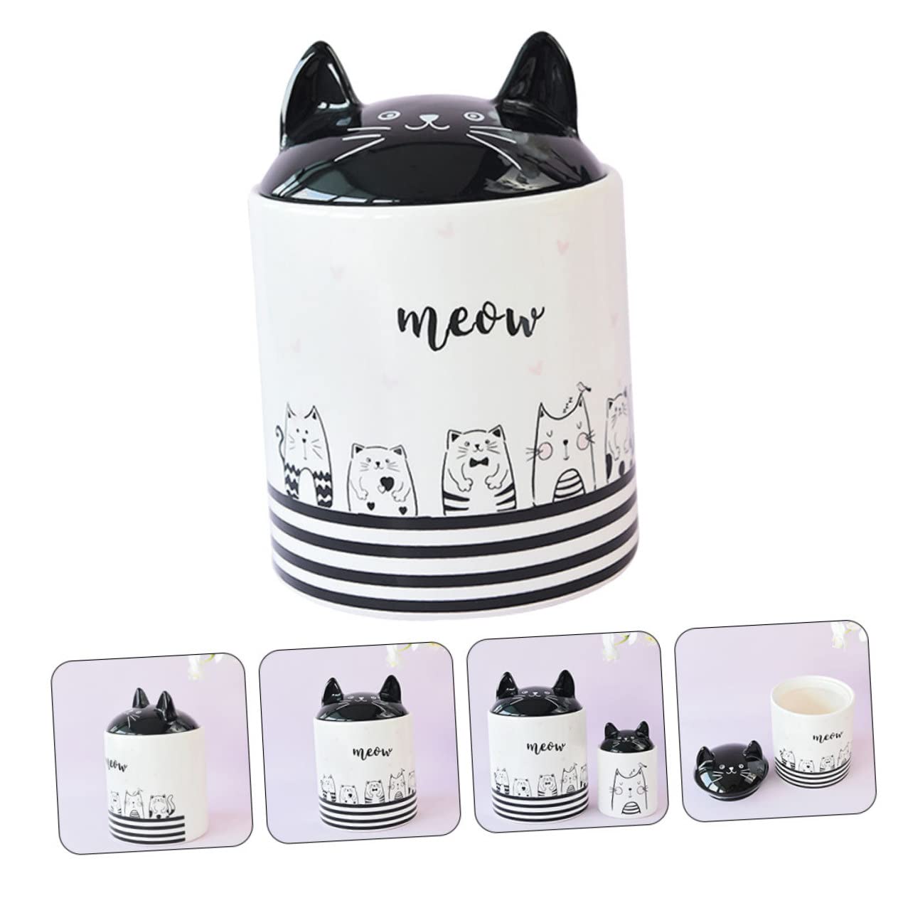 Hemobllo Pot Hermétique en Céramique Blanc à Motif Chat pour Grains | Garde Aliments et Thé au Sec, Usage Table ou Salon, Décor Créatif pour Amateurs de Thé