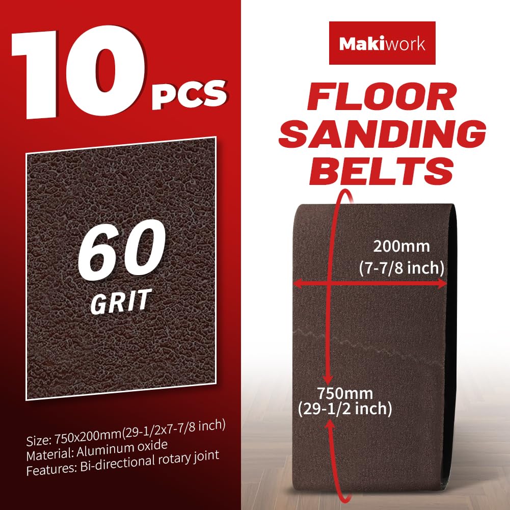 10 nastri abrasivi a nastro, 750 x 200 mm, ossido di alluminio K60 per levigatrice per parquet, compatibile con Bona Scorpion & Lagler Hummel, abrasivo professionale per legno duro e parquet