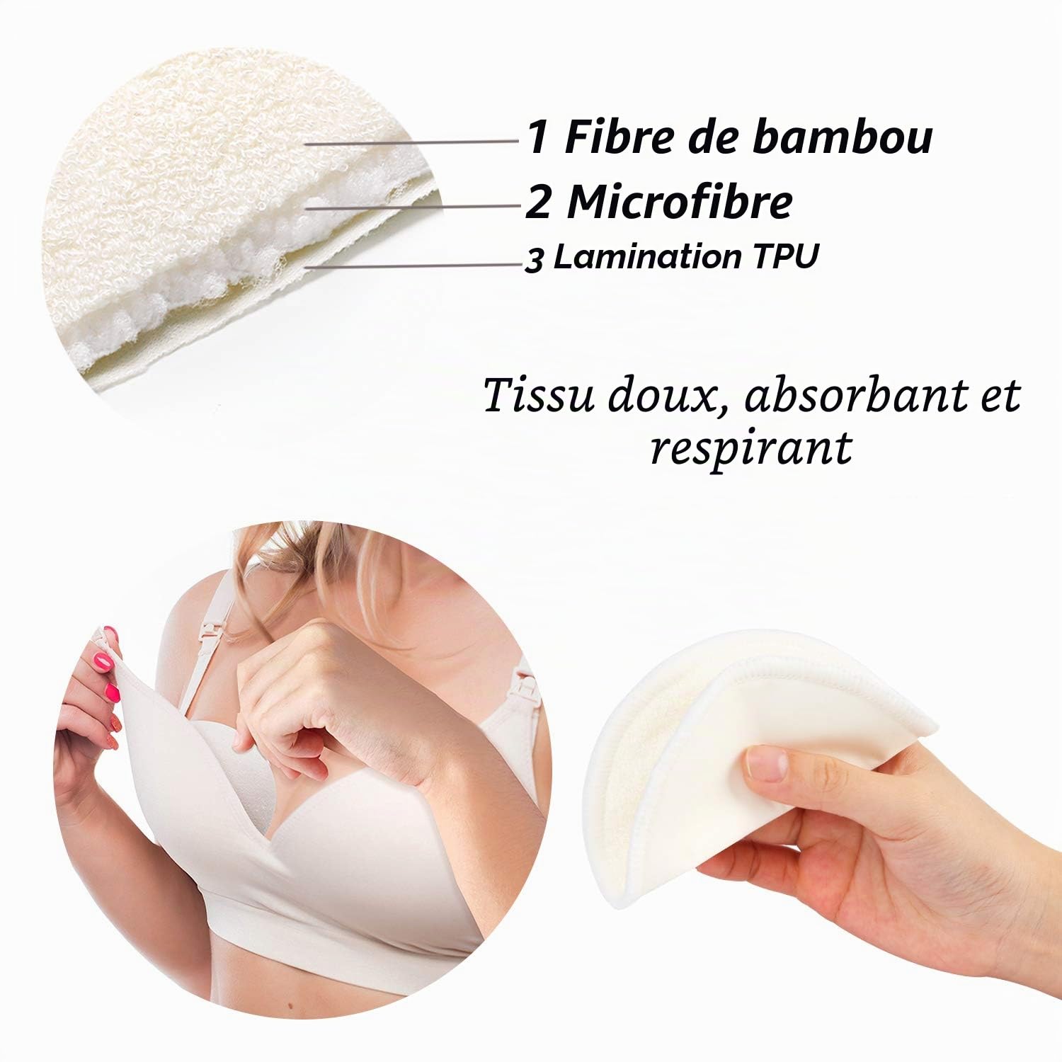 PHOGARY 14PCS Coussinets d'allaitement lavables, Réutilisable Bambou Bio Coussinets d'allaitement avec Sac à Linge et Sac de Rangement - Absorbant, hypoallergénique, Tapis écologiques d'allaitement