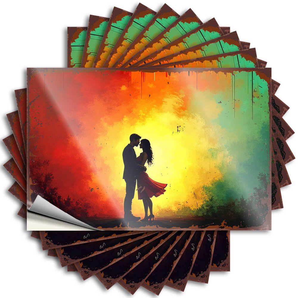Bumper Life Peel and Stick - Romantic Sunset Silhouette: Love in Colorful Light Laptop Funky Waterproof Vinyl for Standing(12X18CM)
