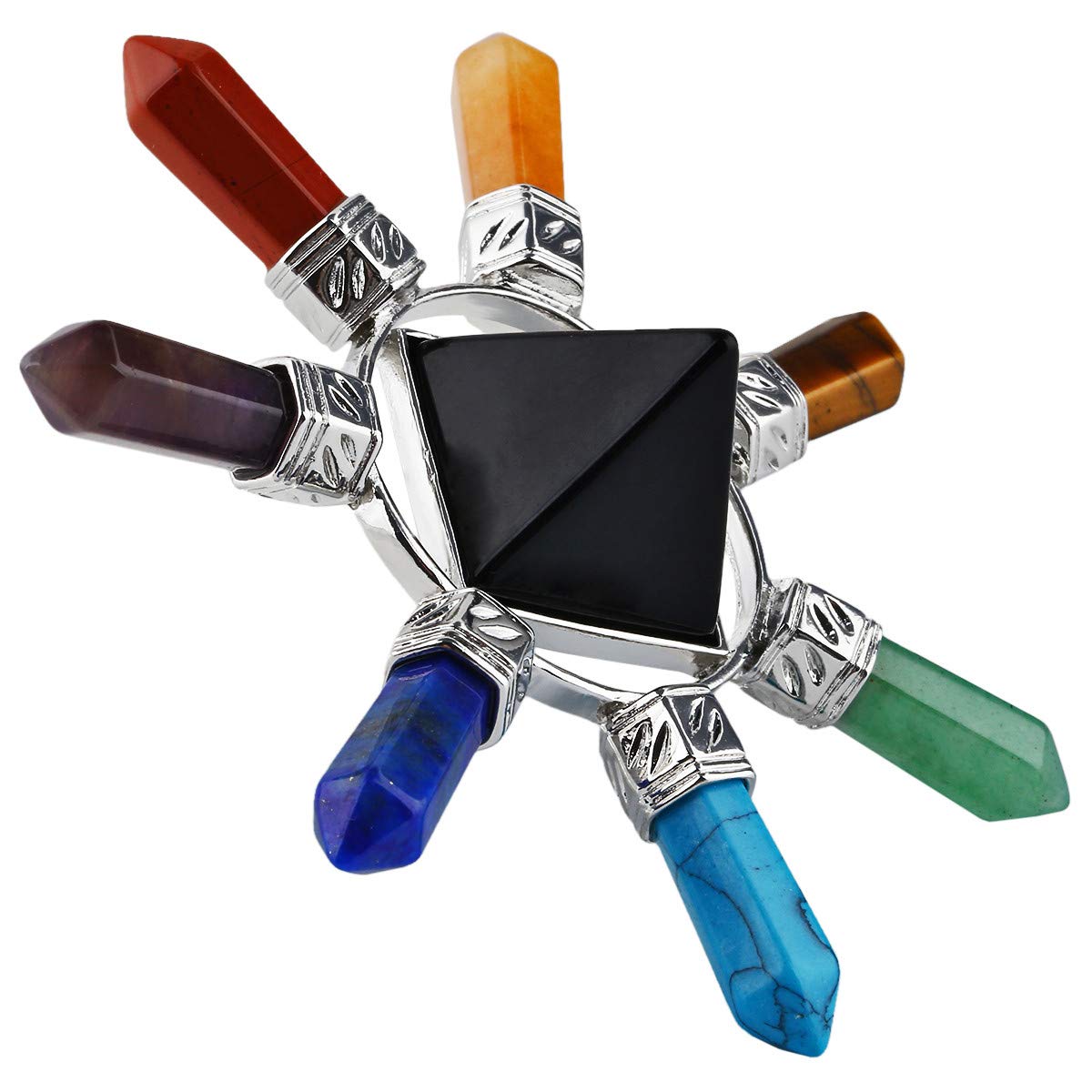Nupuyai Obsidian 7 Chakra Pyramid and Pendulum Set, Healing Stone Kit - Image 4