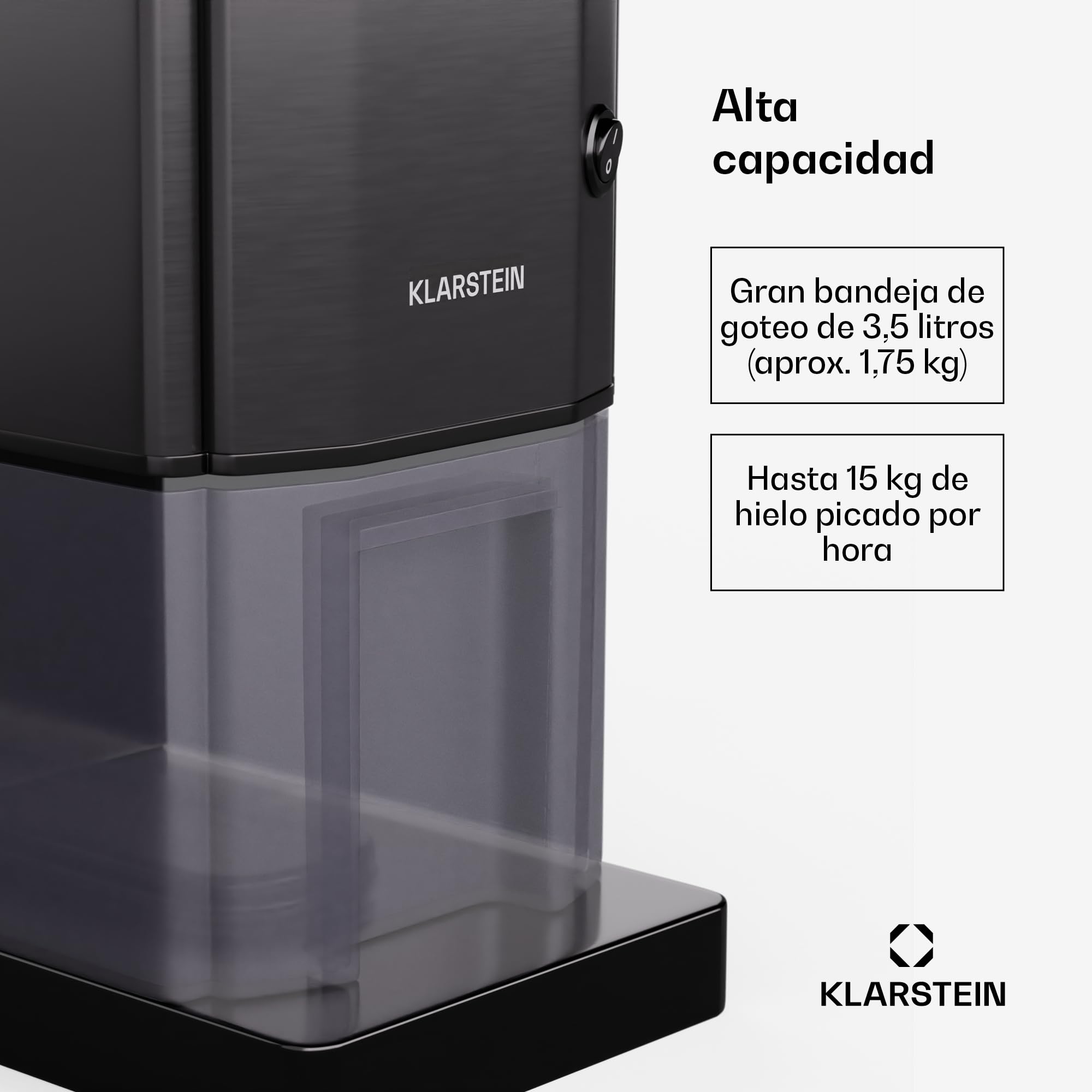 Klarstein Maquina Picar Hielo para - acero inoxidable, 15 kg/h, recipiente de 3,5 L, interruptor de seguridad, pies con ventosa, fácil limpieza, ideal para fiestas