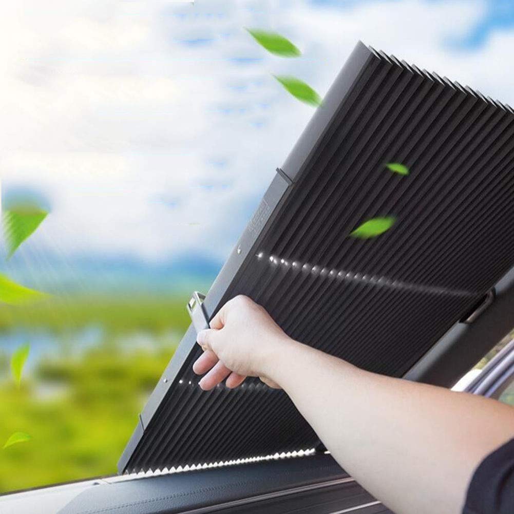 YAMAXUN Car Front Sunshade - Sharper Image Retractable Windshield Sunshade UV Reflector for Car, Truck, Van, SUV, Easy To Install Accordion Style Sun Shade