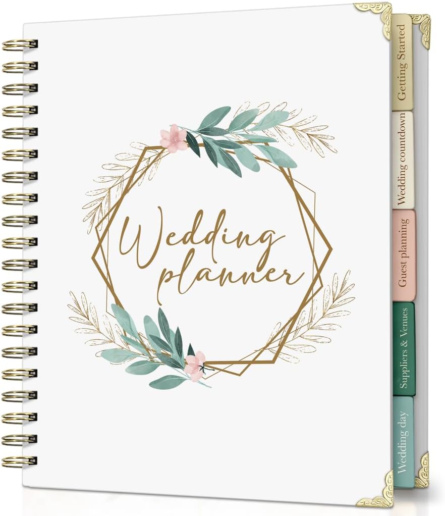 Wedding Planner Book & Organizer – 132-Page Bridal Planning Binder with 18-Month Countdown Calendar, Budget, Checklist & Vendor Pages – Engagment & Bride Gift - Elegant Floral Design