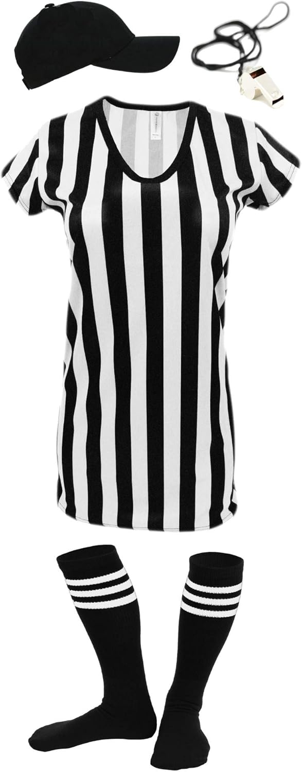 Women's V-Neck Referee Shirt Set | Ideal for Halloween, Bars, and Special Events