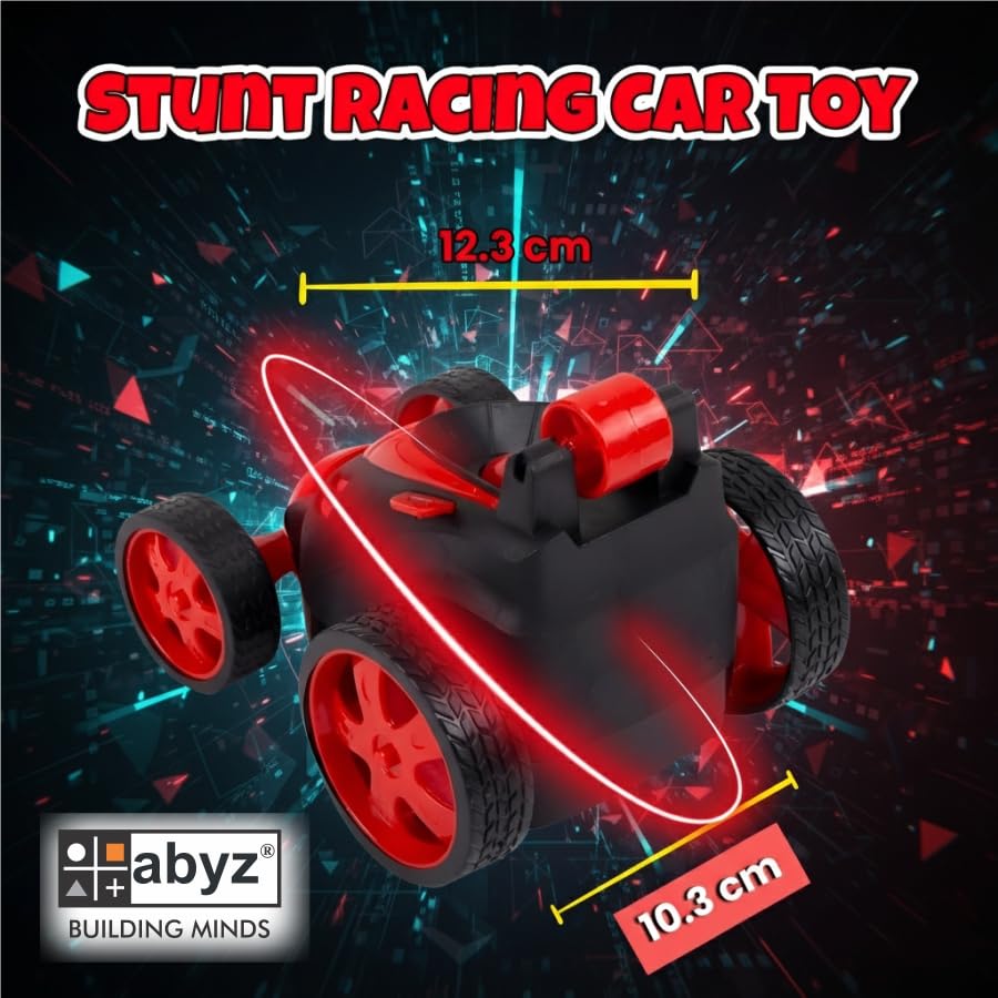 Image of abyz 360 Rotating RC Stunt Car - LED Lights, Sound, Off-Road Remote Control Vehicle for Kids and Adults (Red)
