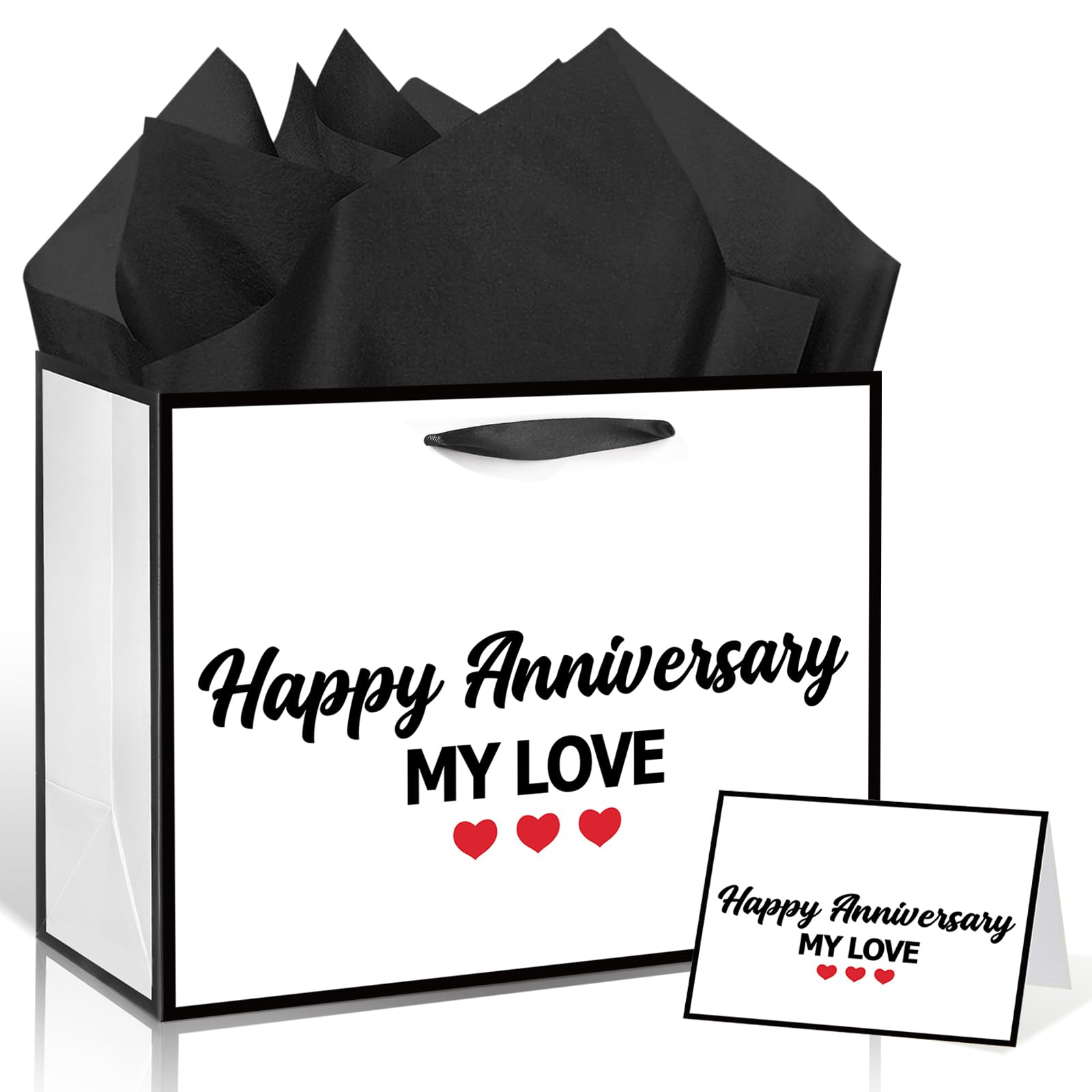 Happy Anniversary My Love Gift Bag Wedding Anniversary White Gift Bags with Wrapping Paper and Card Romantic Milestone Anniversary Celebration Party Favor Bag Decorations Goodie Supplies for Husband Wife Couples Him Her