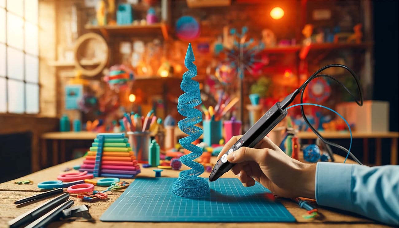 PEARL FreeSculpt 3D Drucker Stift: Kompakter 3D-Stift, USB-C-Stromversorgung, 20 Bunte PLA-Filamente (Druckerstift, 3D Stifte Bilder, Kugelschreiber)