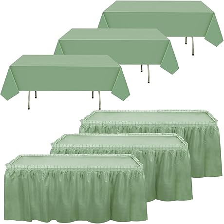 Oudain 6 Pcs Green Table Skirt and Stain Proof Tablecloths