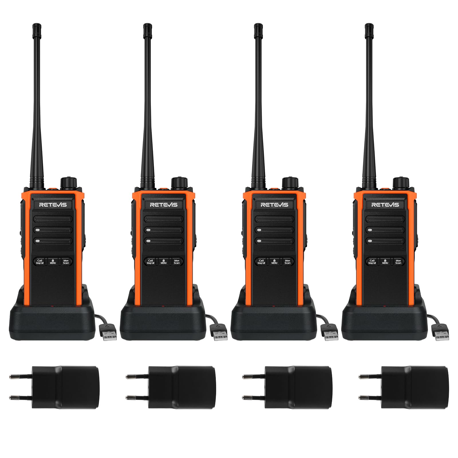 Retevis C65B Walkie Talkie Professionali IP67, Ricetrasmittenti a Lungo Raggio, Batteria Ricaricabile da 1800 mAh, Chiamata di Gruppo, Woki Toki Alta Potenza per la Costruzione (4 Pacchetti)