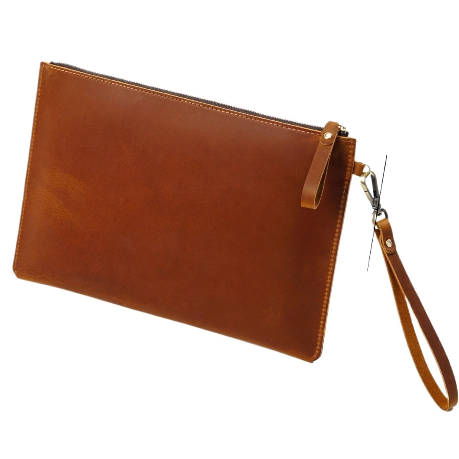 Documents en cuir Pochette de rangement documents vintage en cuir avec fermeture éclair, porte-documents fin for smartphone, voyage, bureau(Brown)