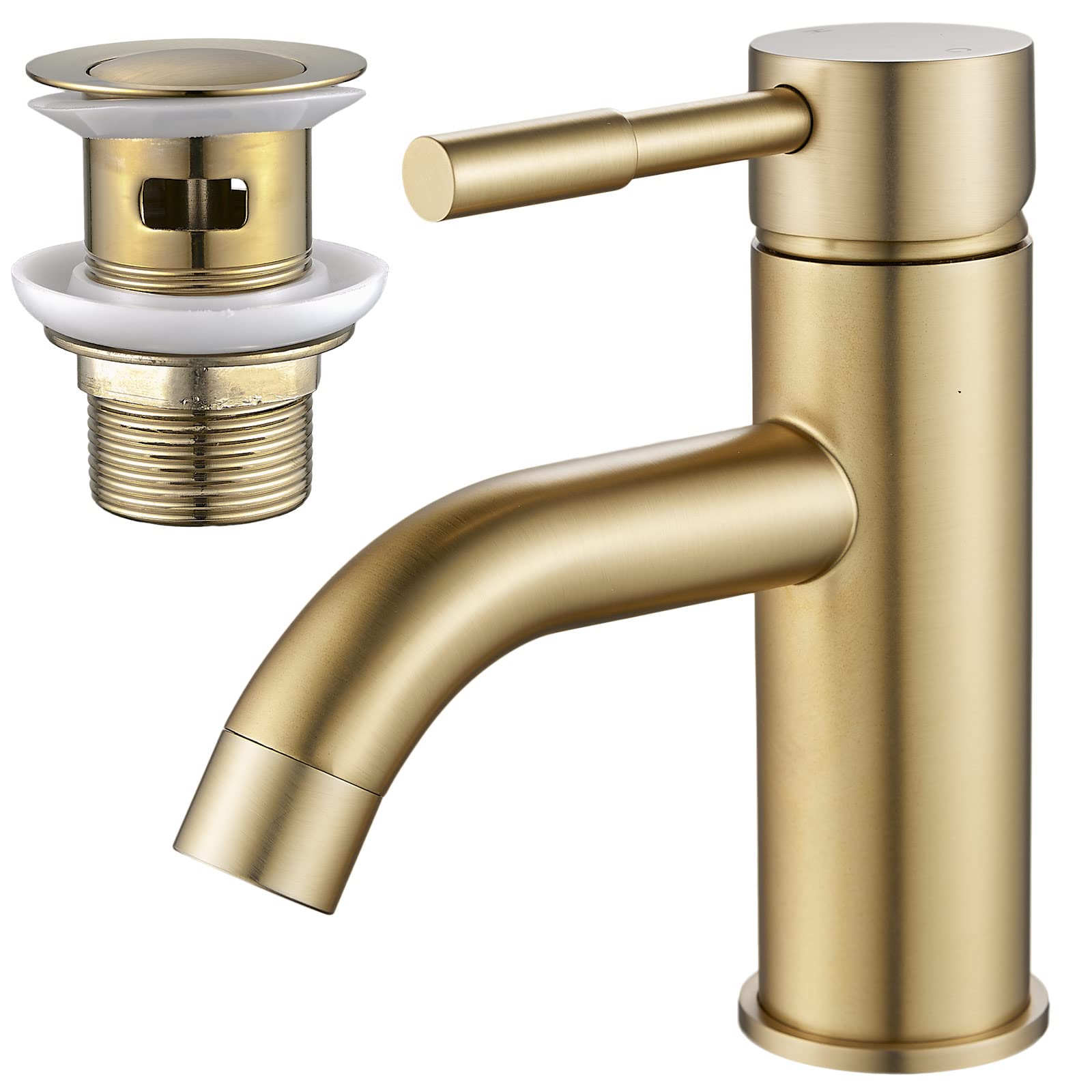 Mitigeur doré pour lavabo design chic avec bonde pop-up intégrée