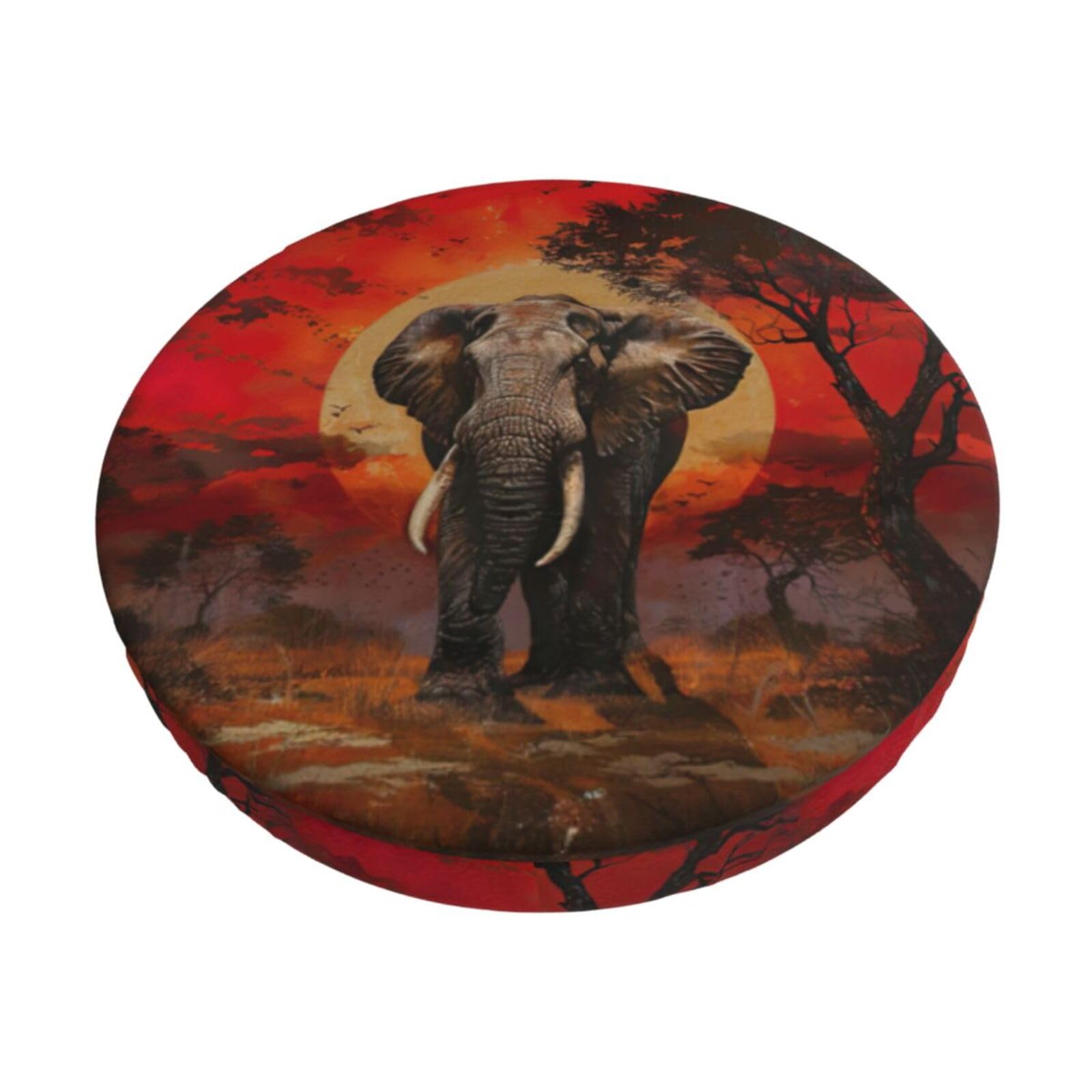 GUCHENP Elephant Sunset Print Round Bar Chair Cushion Cover,Washable Chair Protector For Indoor Home Furniture Decor
