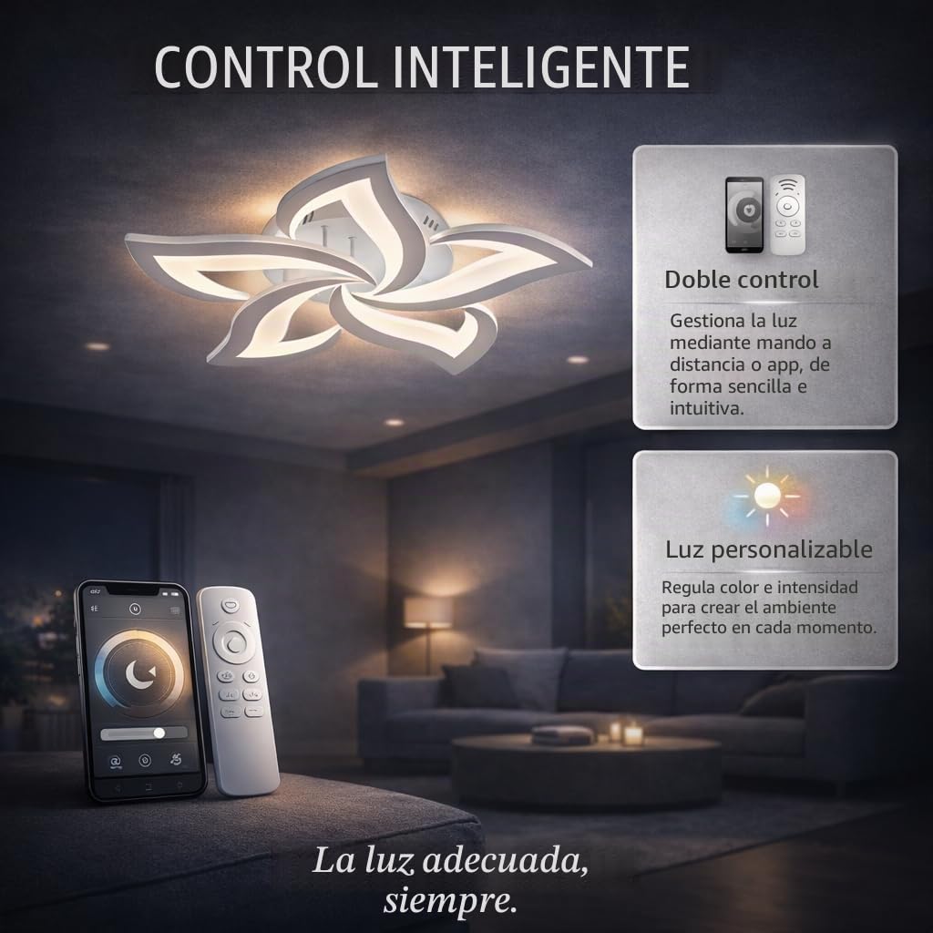 Arcadia Plafon Led Techo Moderno con Luz Cálida y Fría Regulable con Mando a Distancia y App - Lampara Dormitorio Salón Cocina Habitación Infantil Sala de Estar - 4000LM 48W 60cm - Modelo Atena