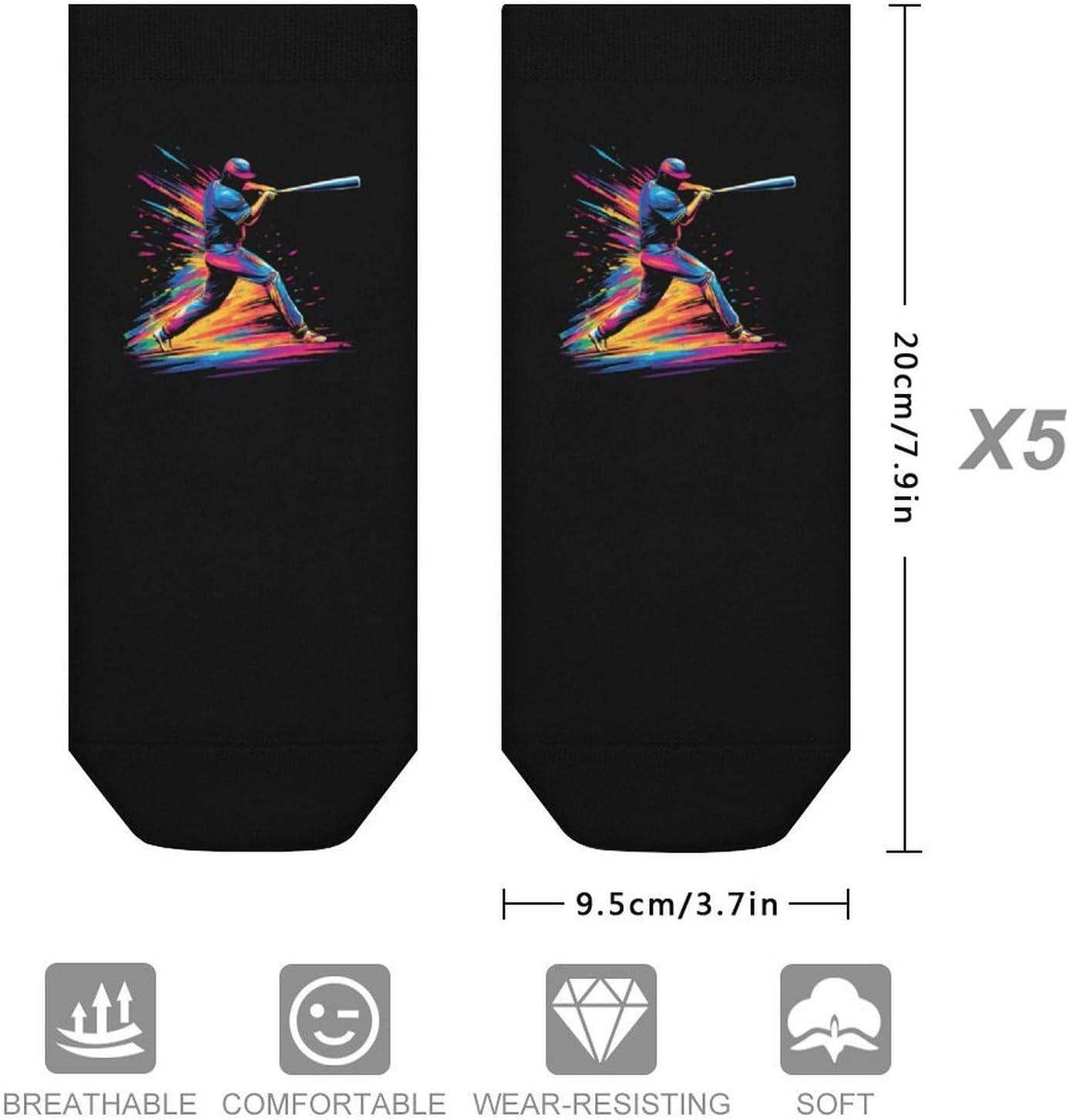 Baseball Player Drip Mens Socks No Show Low Cut Ankle Sock for Sports