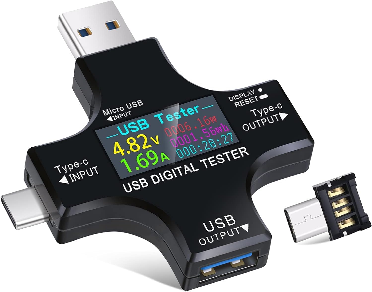 2 in 1USB Tester Messgerät USB C Strommessgerät Anzeige LCD Digital Multimeter Power Meter, Leistungsmessgerät, Spannung Voltmeter, Strom, Kapazität Detektor, USB Kabel TesterDC3.6-30V/0-5.1A