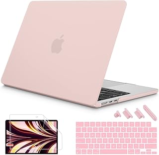 Mektron Compatible with MacBook Air 13.6 inch with M2 Chip 2022 Model A2681, Hard Shell Case with Keyboard Skin & Screen Protector & Dust Plug for MacBook Air 13 with Touch ID, Peach Pink