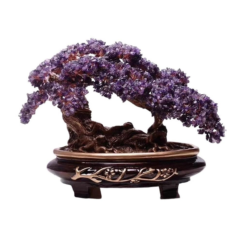 Fortune Crystal Trees Crystal Money Tree Bonsai for Wealth Fortune and Luck Ornament for Home Wine Cooler(Purple)