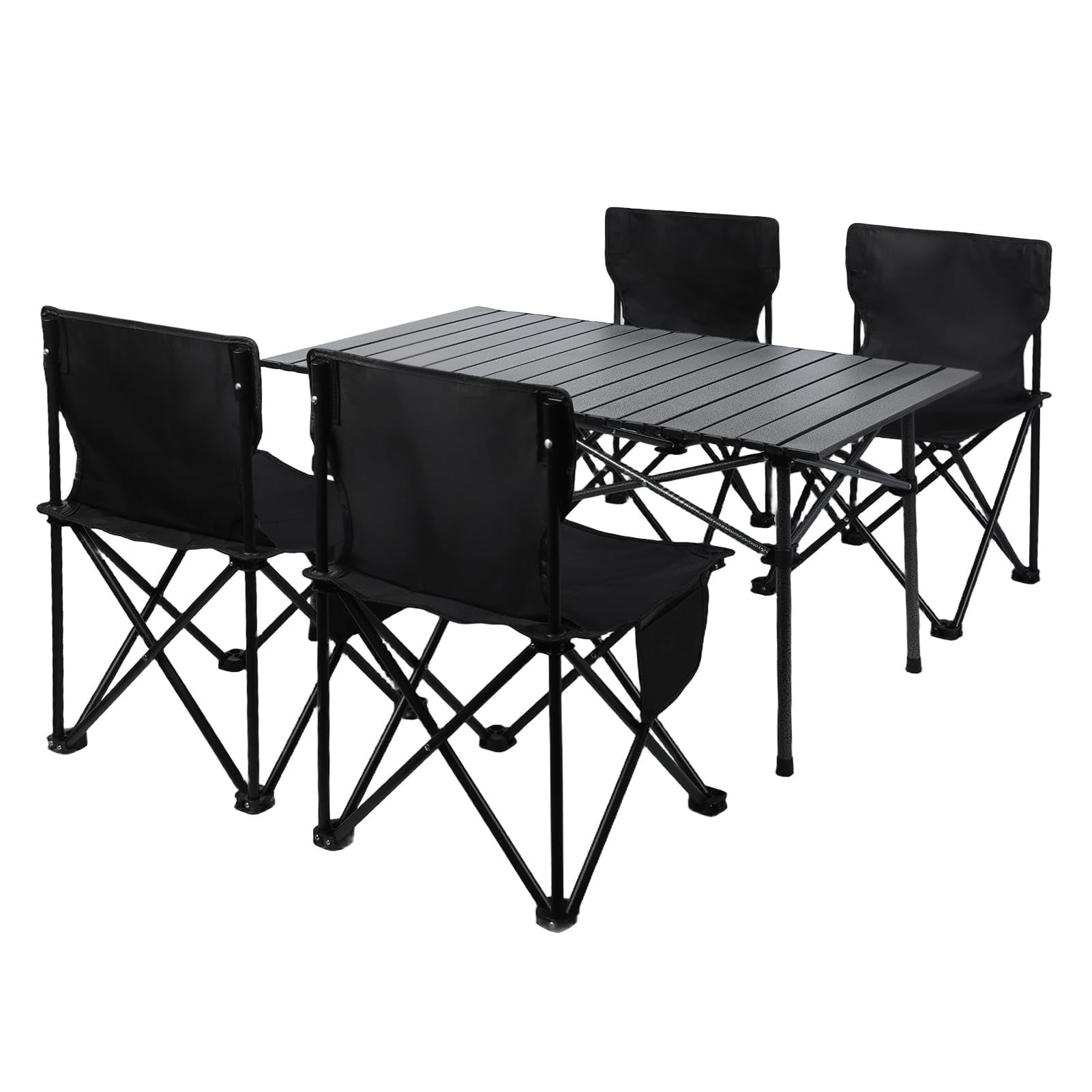 MOMENT Camping Table and Chairs, Folding Picnic Table and Chairs 4, Roll-Up Foldable Table Set with Large Storage and Carrying Bag for Indoor Outdoor BBQ Party Fishing Beach, 95cm (L) X 55cm(W)