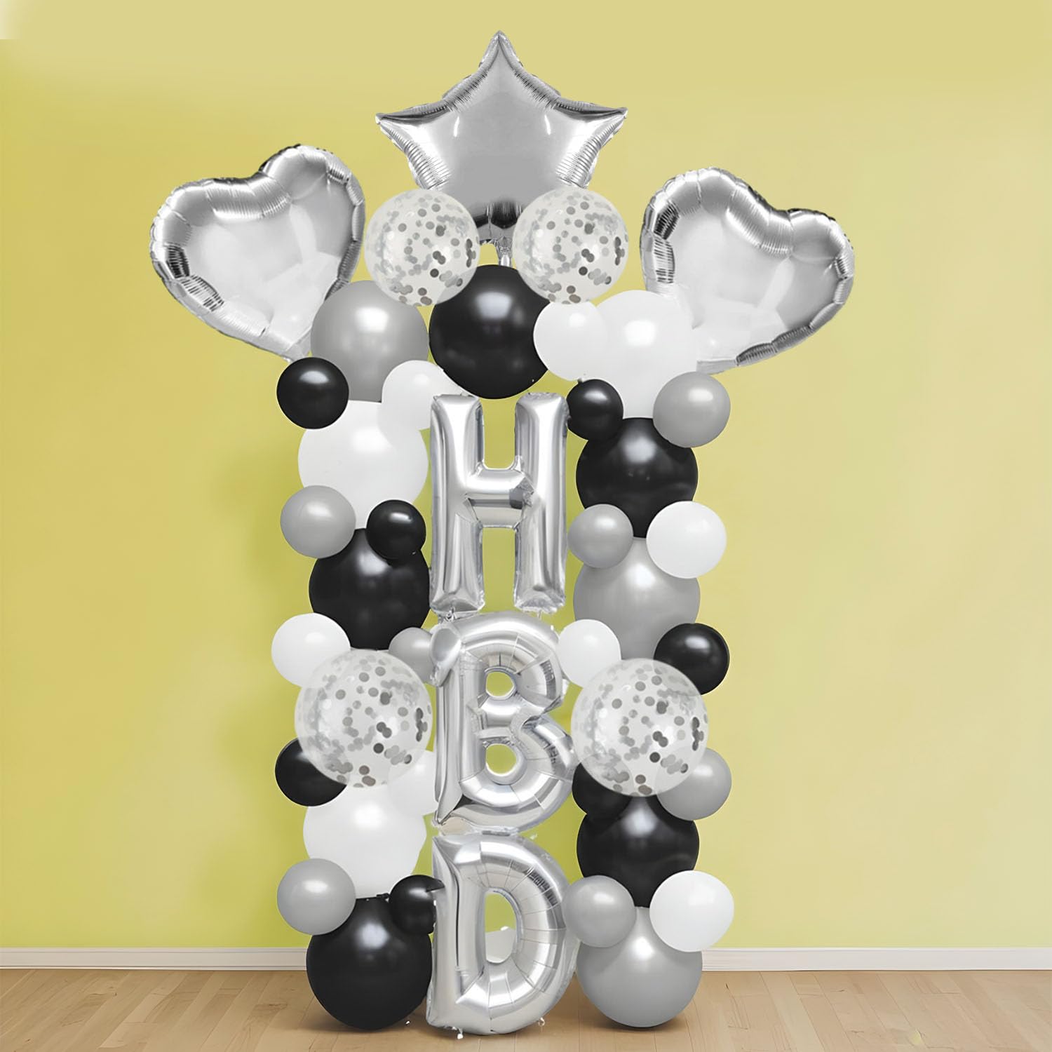 Party Propz Silver Theme Birthday Decoration Items - 35 Pcs Birthday Decoration Kit | Happy Birthday Banner | Foil Balloons | Birthday Balloons for Decoration | Confetti Balloons (Foil,Latex) 1