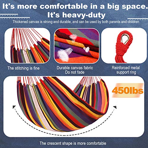 Kanchimi Hammock with Stand,Max Load 450lbs,Portable Double Hammock for para Patio,Indoor Outdoor Hammock with Stand 2 Person Heavy Duty,Premium Carrying Case Included(Rainbow)