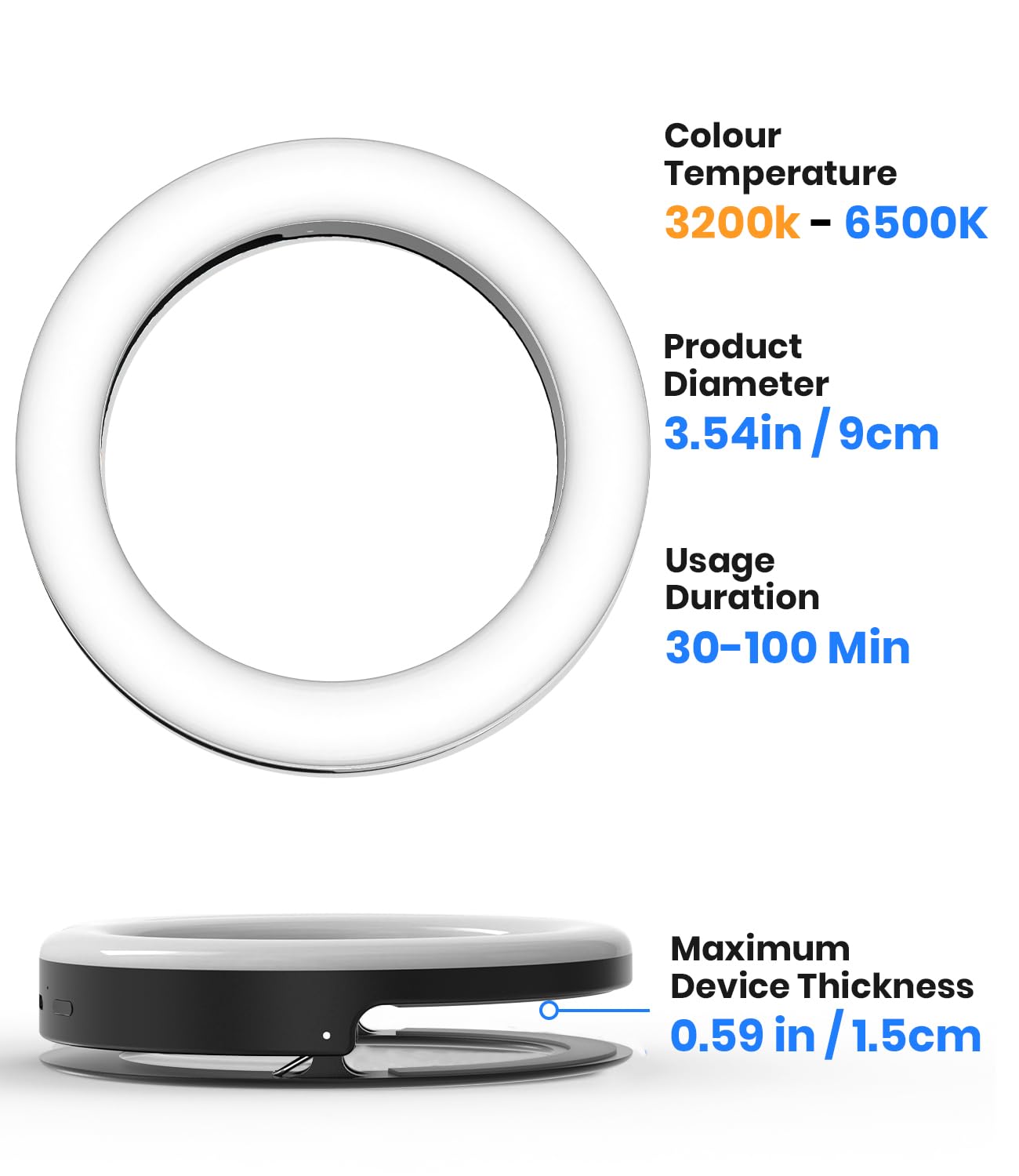 Luce ad anello per selfie, 40 LED, luce ad anello con tre modalità di colore, anello di ricarica USB, per cellulare, laptop, riunioni di zoom, trucco, videochiamate, streaming (nero)