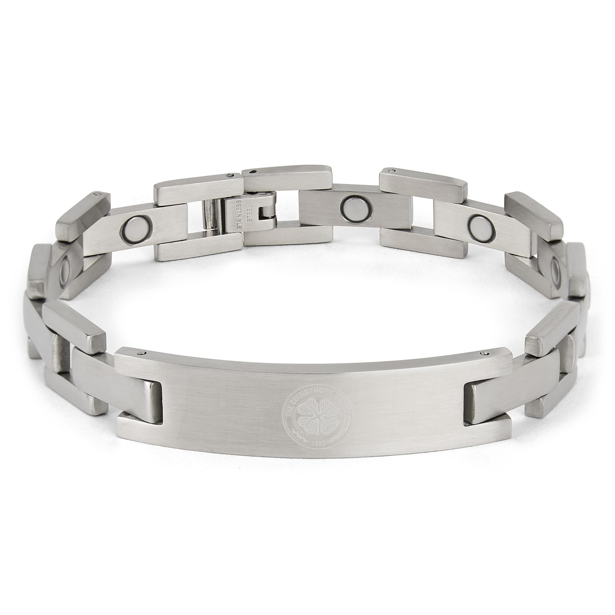 Official Club Merchandise Celtic FC Crest Bracelet, Stainless Steel Link Chain, Men's Football Fan Gift