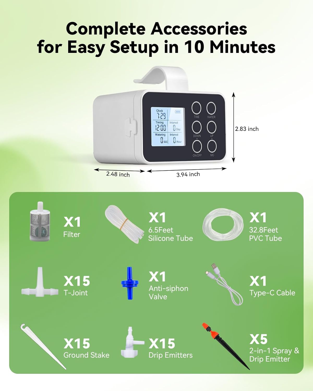 BAOSHISHAN Automatic Plant Waterer Indoor with Upgraded 2-in-1 Spray&Drip Emitter, Vacation Plant Watering Device with Programmable Timer, Indoor Plant Watering System for 15 Plants, Balcony Patio Use